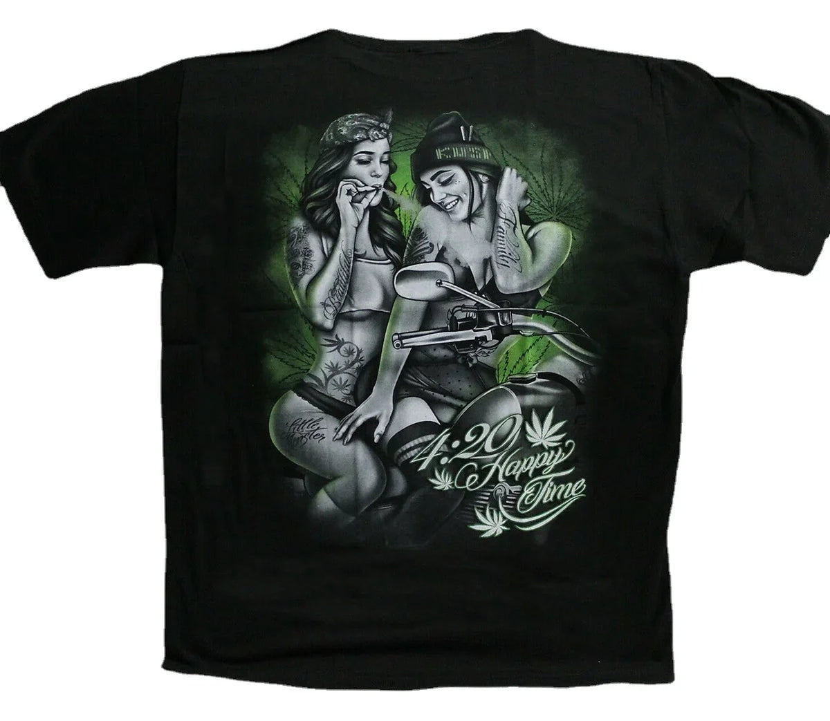 T-shirt femme moto imprimé tattoo 4:20, coton manches courtes - vue 3