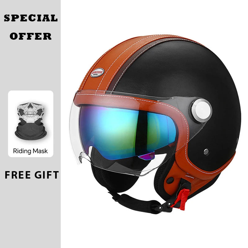 Casque moto jet 3/4 open face en cuir vintage - vue 2