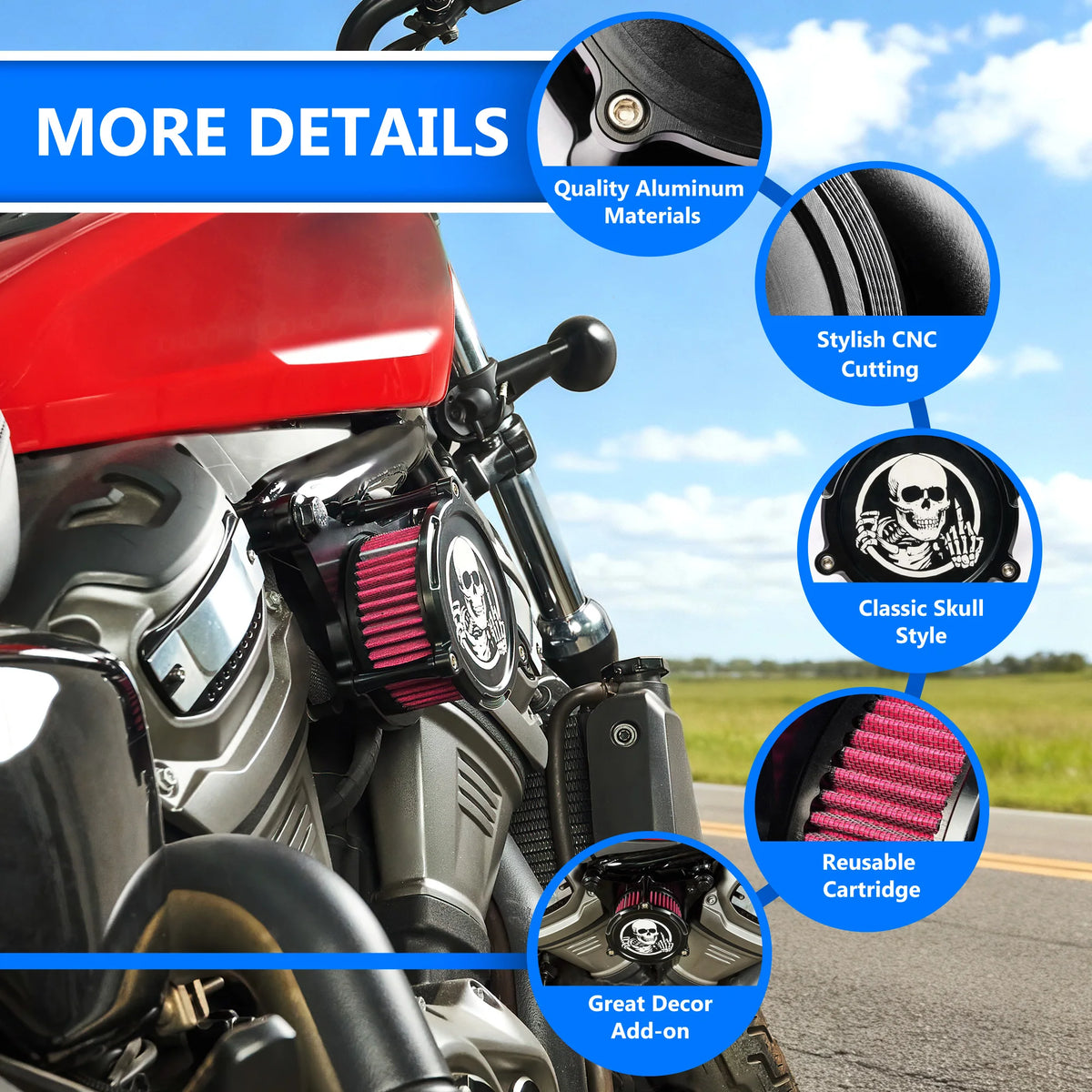 Kit filtre à air complet tête de mort pour Harley Sportster Nightster RH975 - vue 2