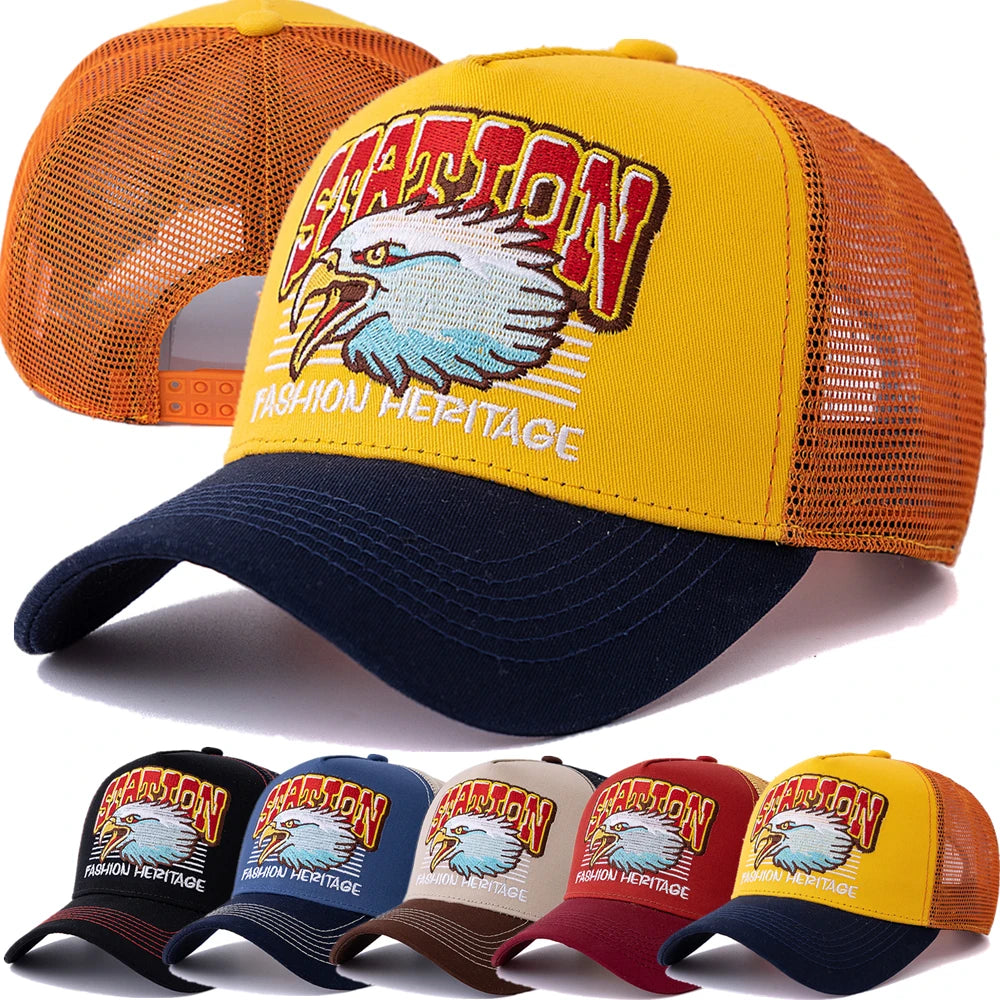 Casquette trucker mesh grise avec motif tête d'aigle - vue de face - vue 1