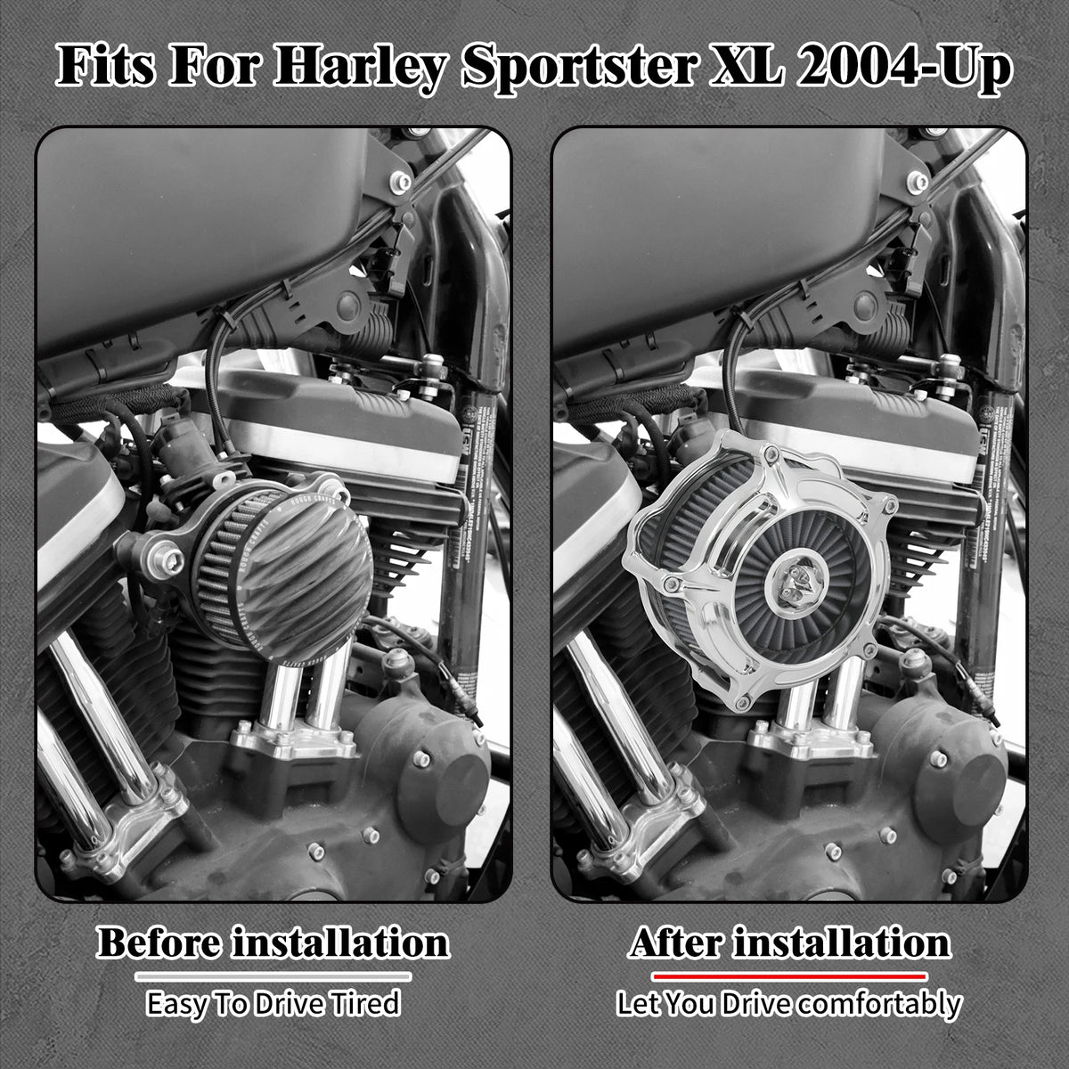 Filtre à air chromé élément gris - Harley Touring, Sportster XL, Dyna, Softail – photo 3/10
