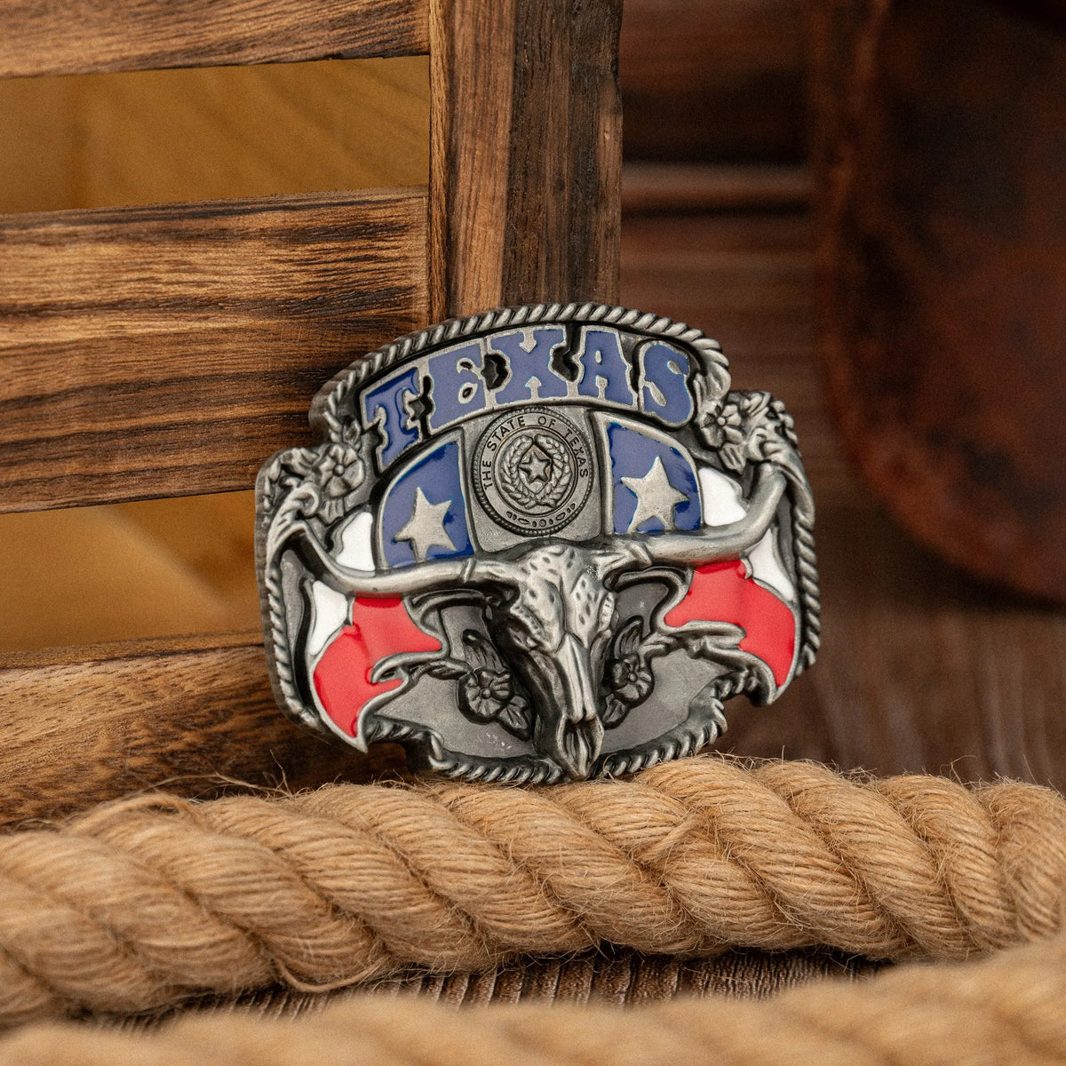 Boucle de ceinture métallique tête de taureau colorée style western - vue 1