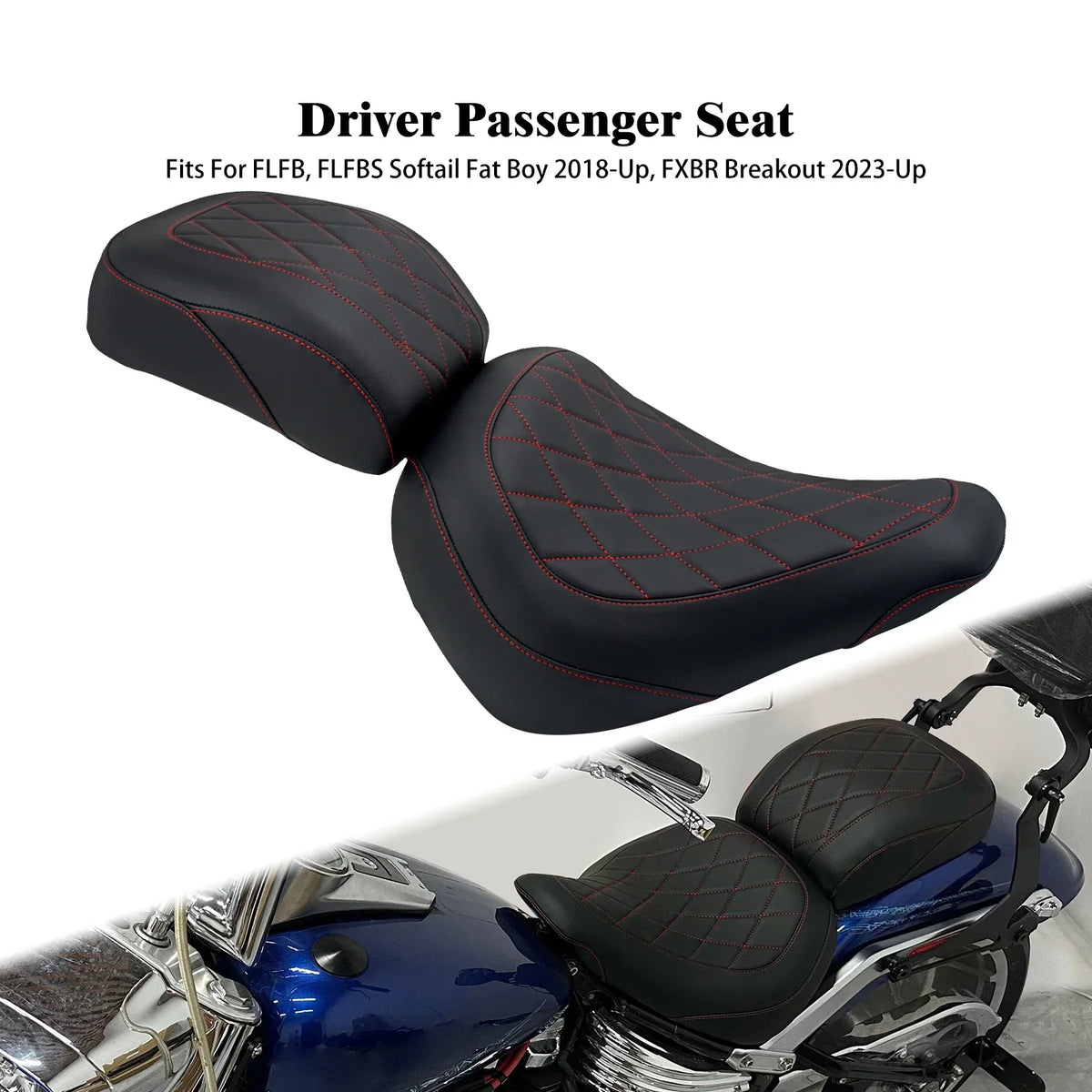 Selle biplace noire pour Harley-Davidson Softail Fat Boy - vue 8