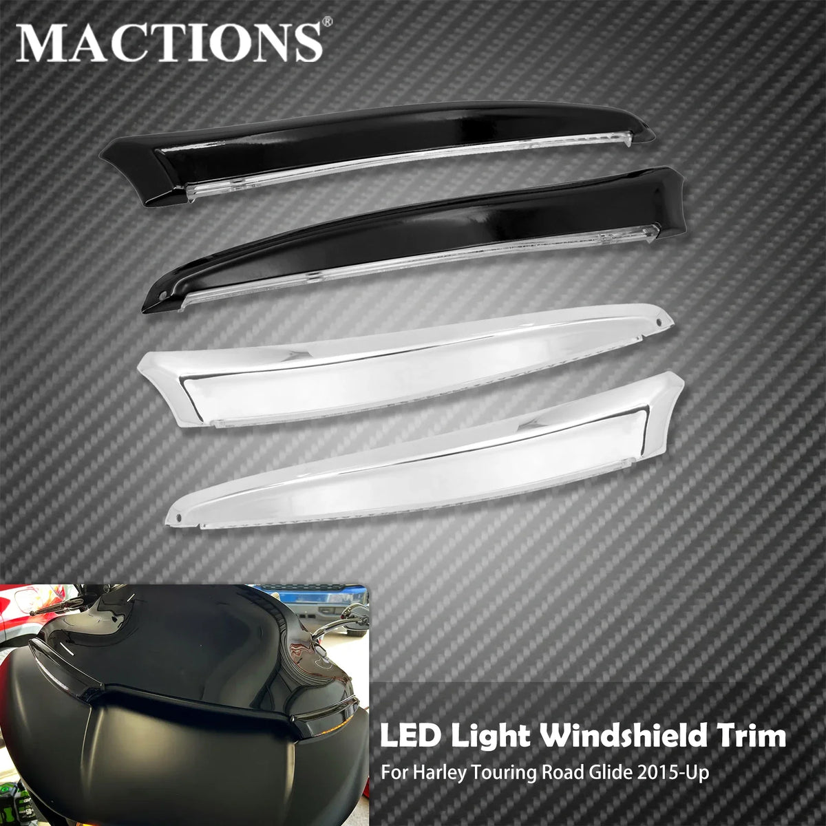 Feux LED de garniture de pare-brise - Harley Touring Road Glide Limited FLTRX, Special FLTRXS, CVO 2015-2023 – photo 1/8