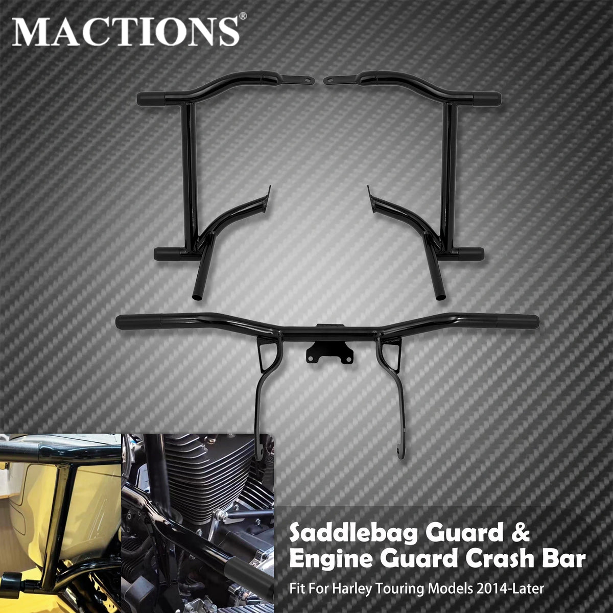 Barres de Protection Sacoches et Moteur Avant (Crash Bars) en Acier - Harley-Davidson Touring 2014 et Plus – photo 1/6