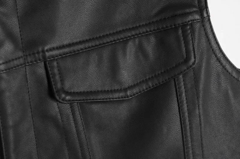 Gilet motard en simili cuir noir sans manches - vue - vue 6