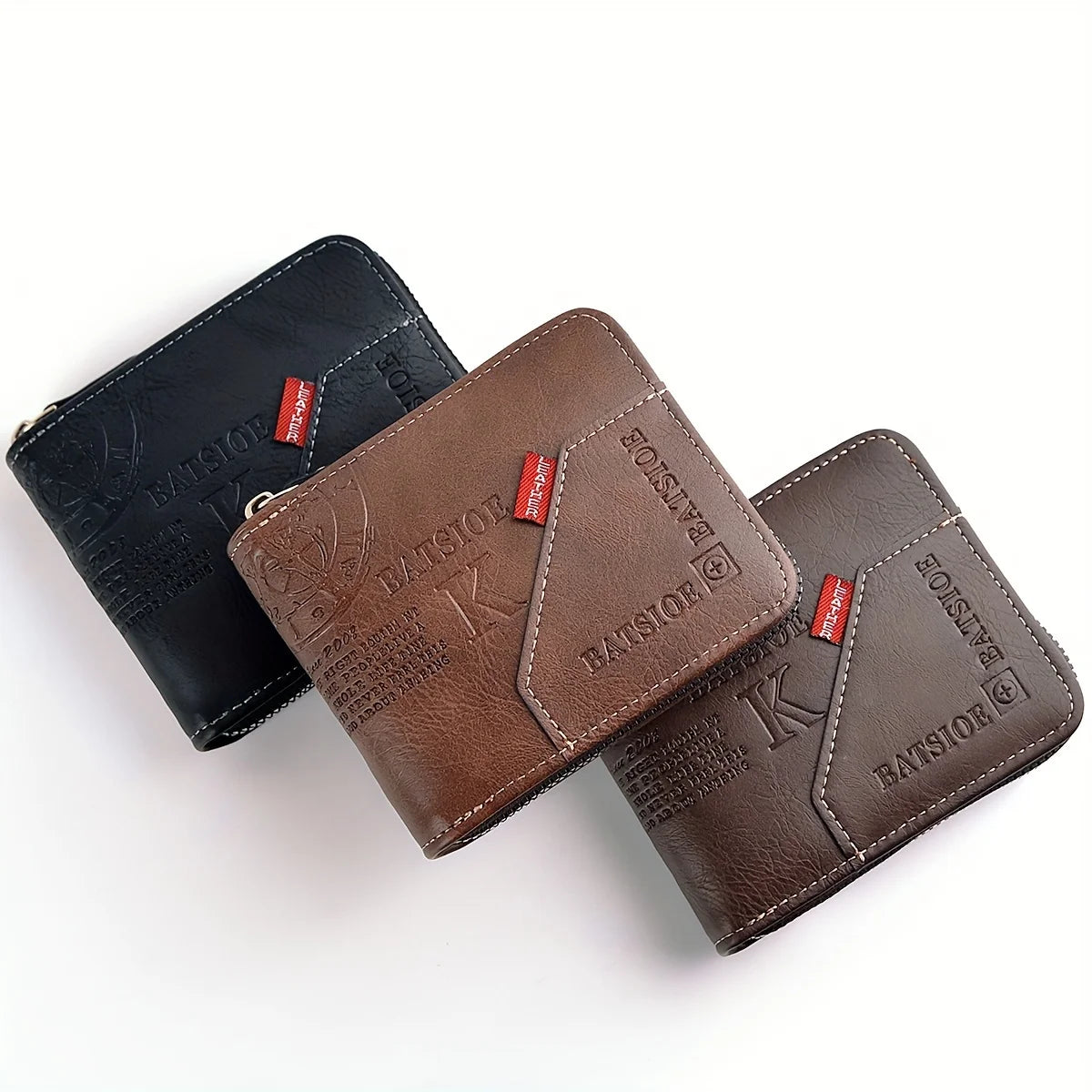 Portefeuille noir en cuir PU à fermeture zippée - vue 4