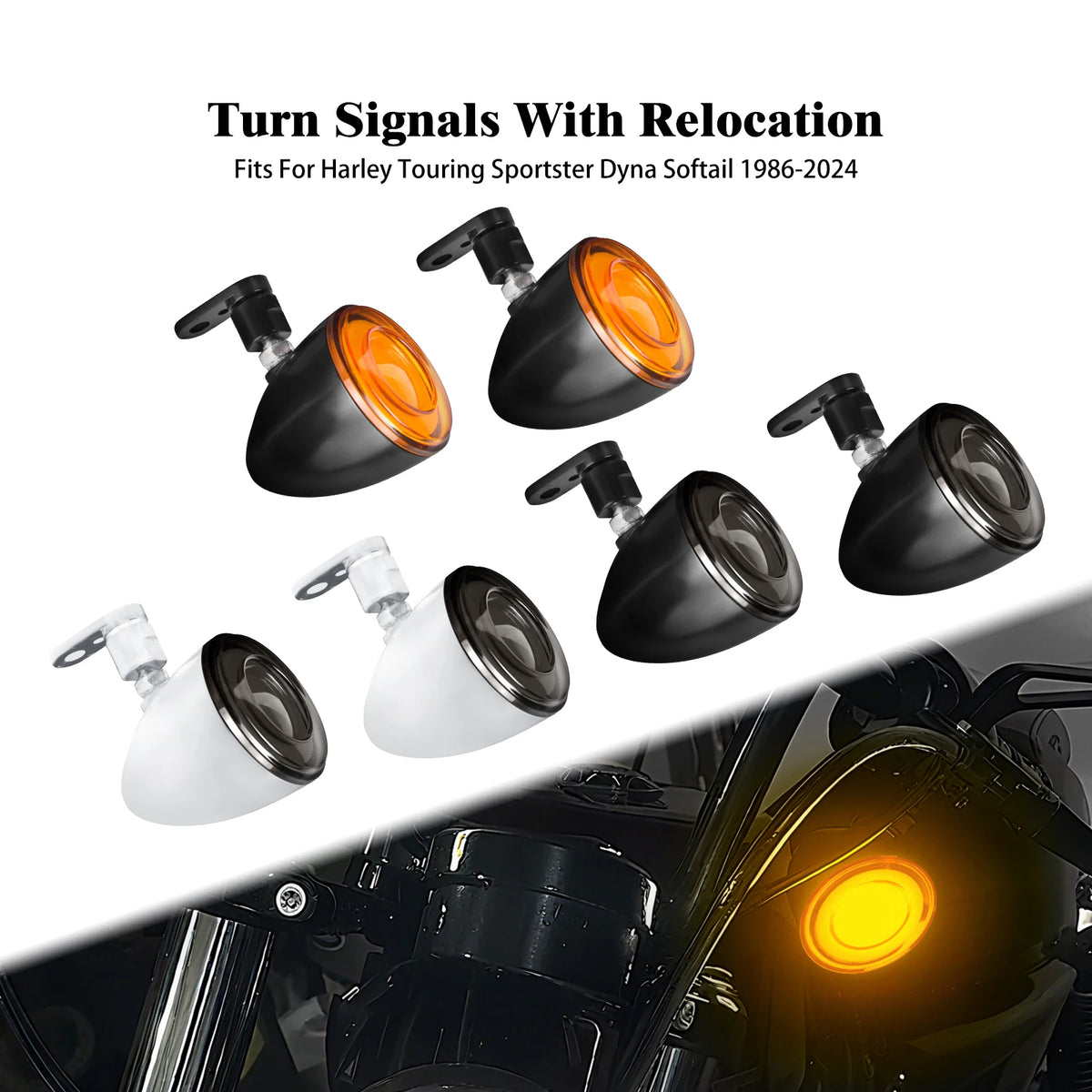 Paire de clignotants LED bullet noirs avec kit de déport pour Harley-Davidson - vue 1