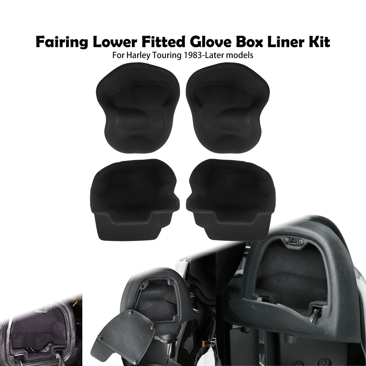 Doublures noires en feutrine pour vide-poches de carénage bas Harley-Davidson - vue 1
