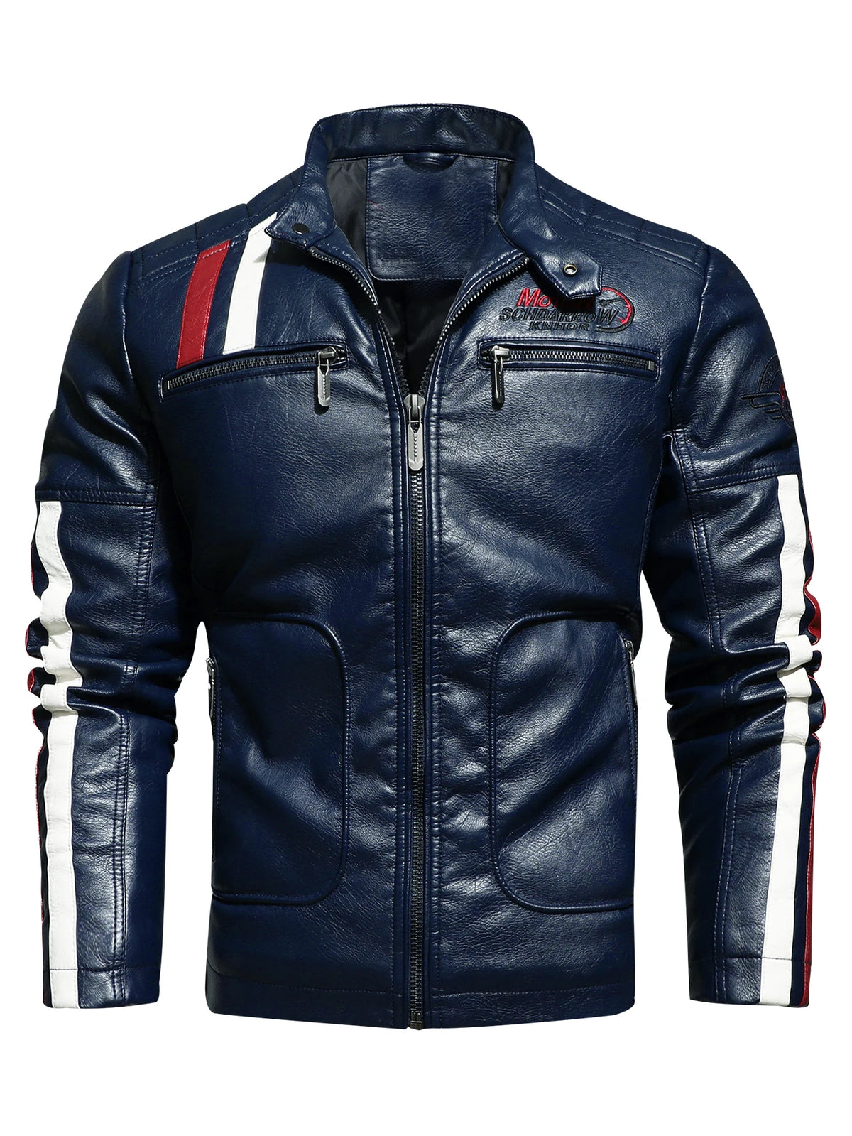 Blouson moto racing homme brodé avec doublure coton, vue de face - vue 2