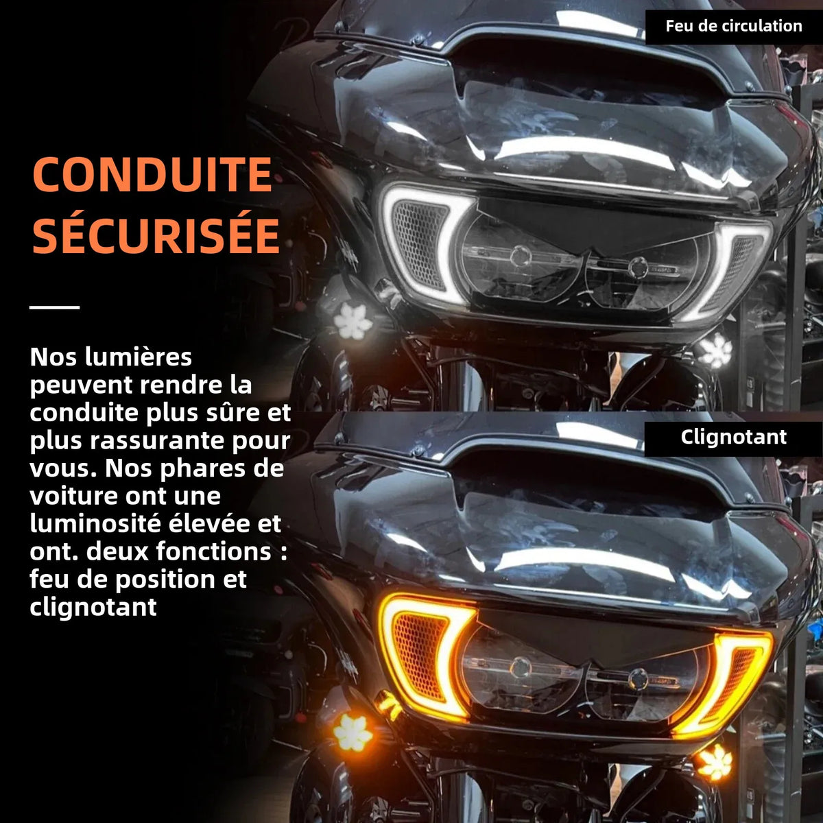 Feux LED d'accent de calandre de phare, clignotant intégré - Harley Touring Road Glide FLTRX 2015 et + – photo 4/7
