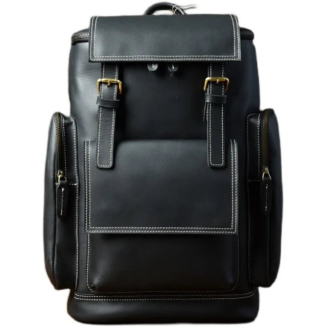 Sac à dos vintage en cuir noir véritable Crazy Horse - vue 7