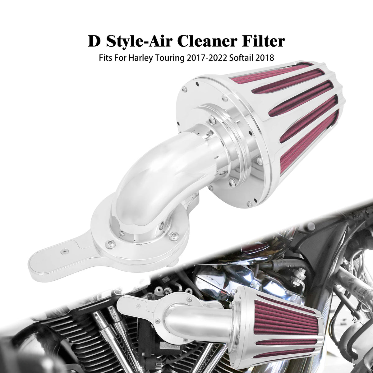 Kit filtre à air CNC rouge et chromé pour moteur Harley-Davidson M8 - vue 6