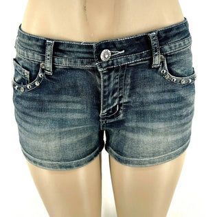 Mini short en jean délavé brodé motif aile - vue 3