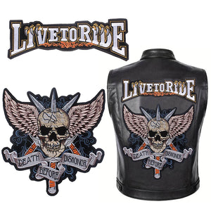Grand écusson dorsal brodé Live To Ride style biker - vue 3