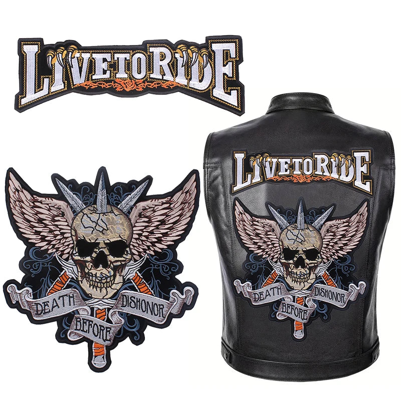 Grand écusson dorsal brodé Live To Ride style biker - vue 3