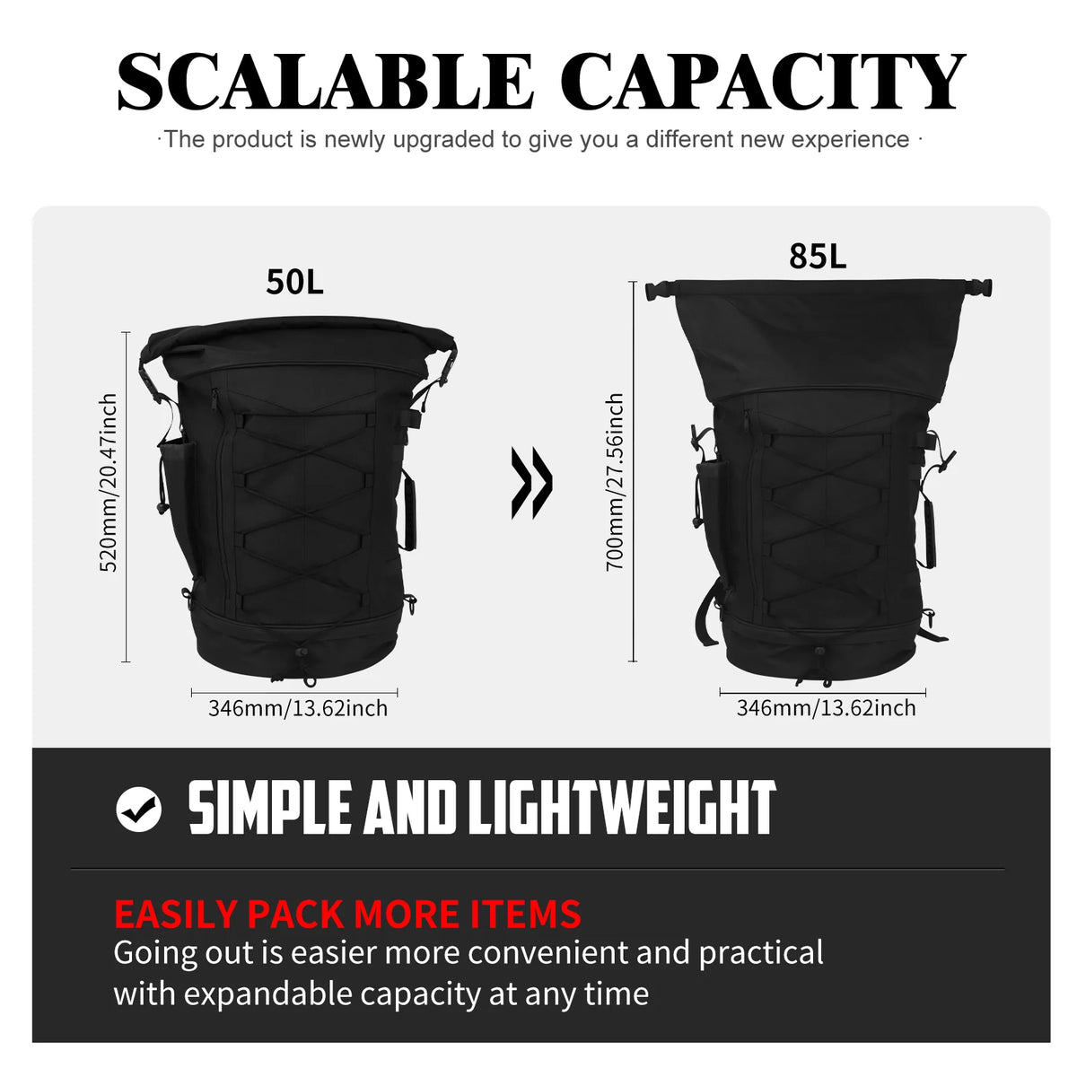 Sac de sissy-bar moto noir extensible avec sangles et housse de pluie - vue 5