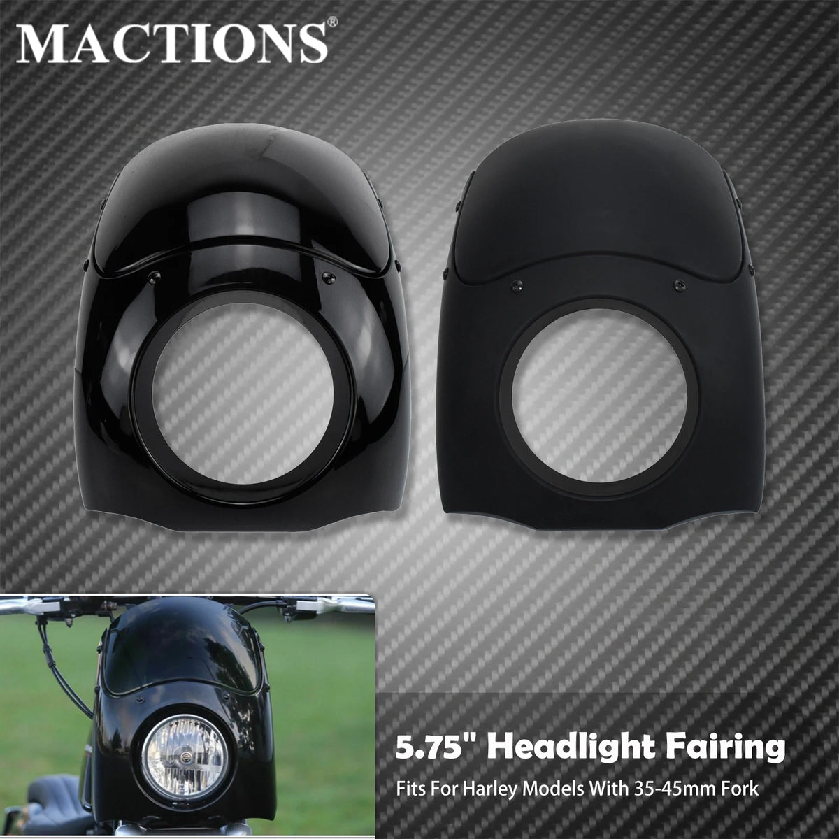 Carénage de Phare 5,75 pouces avec Pare-brise, Fixation Fourche 35-49mm - Harley-Davidson Sportster XL 883, Dyna FXR/FXD – photo 1/7
