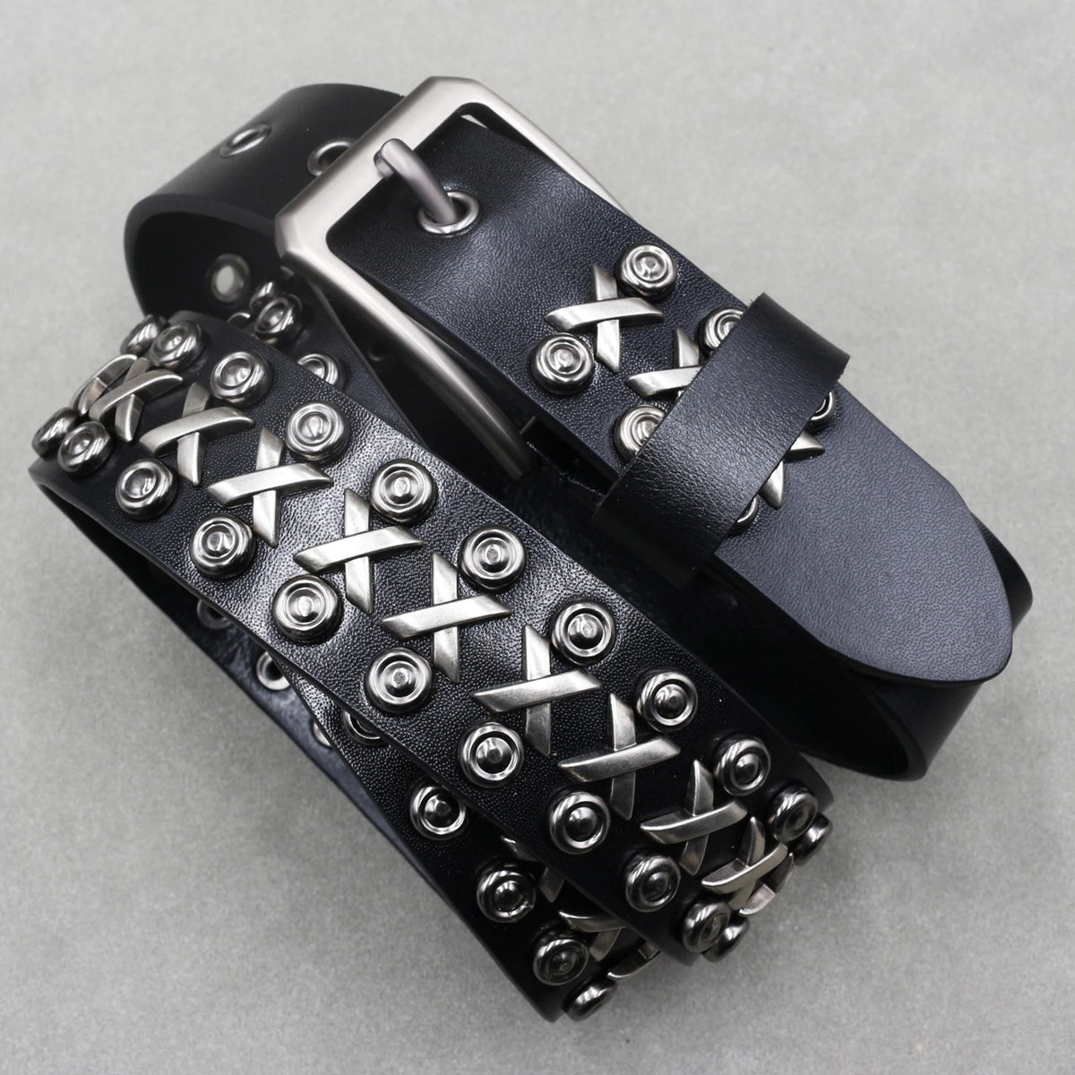 Ceinture en cuir véritable cloutée style rock - vue 24