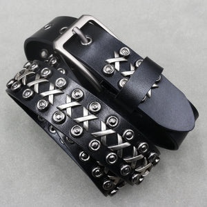 Ceinture en cuir véritable cloutée style rock - vue 24