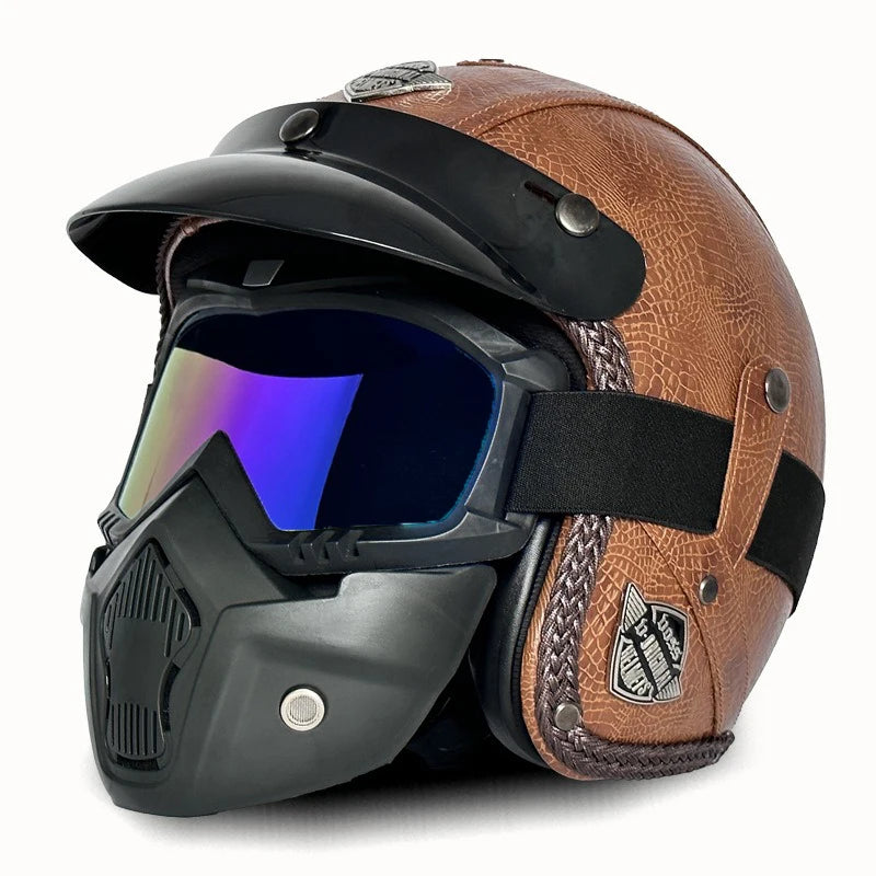 Casque Moto Vintage Ouvert en Cuir PU - Style Café Racer - vue 23