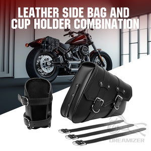 Sacoche de selle rétro en cuir noir avec porte-gourde pour Harley Sportster - vue 4