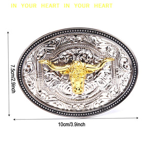 Boucle de ceinture dorée motif tête de taureau longhorn - vue 6