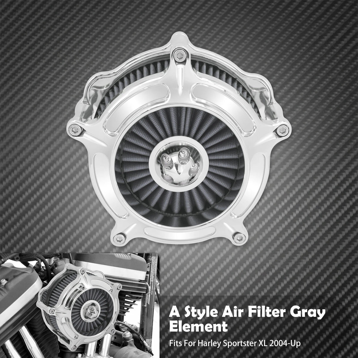 Filtre à air chromé élément gris - Harley Touring, Sportster XL, Dyna, Softail – photo 8/10