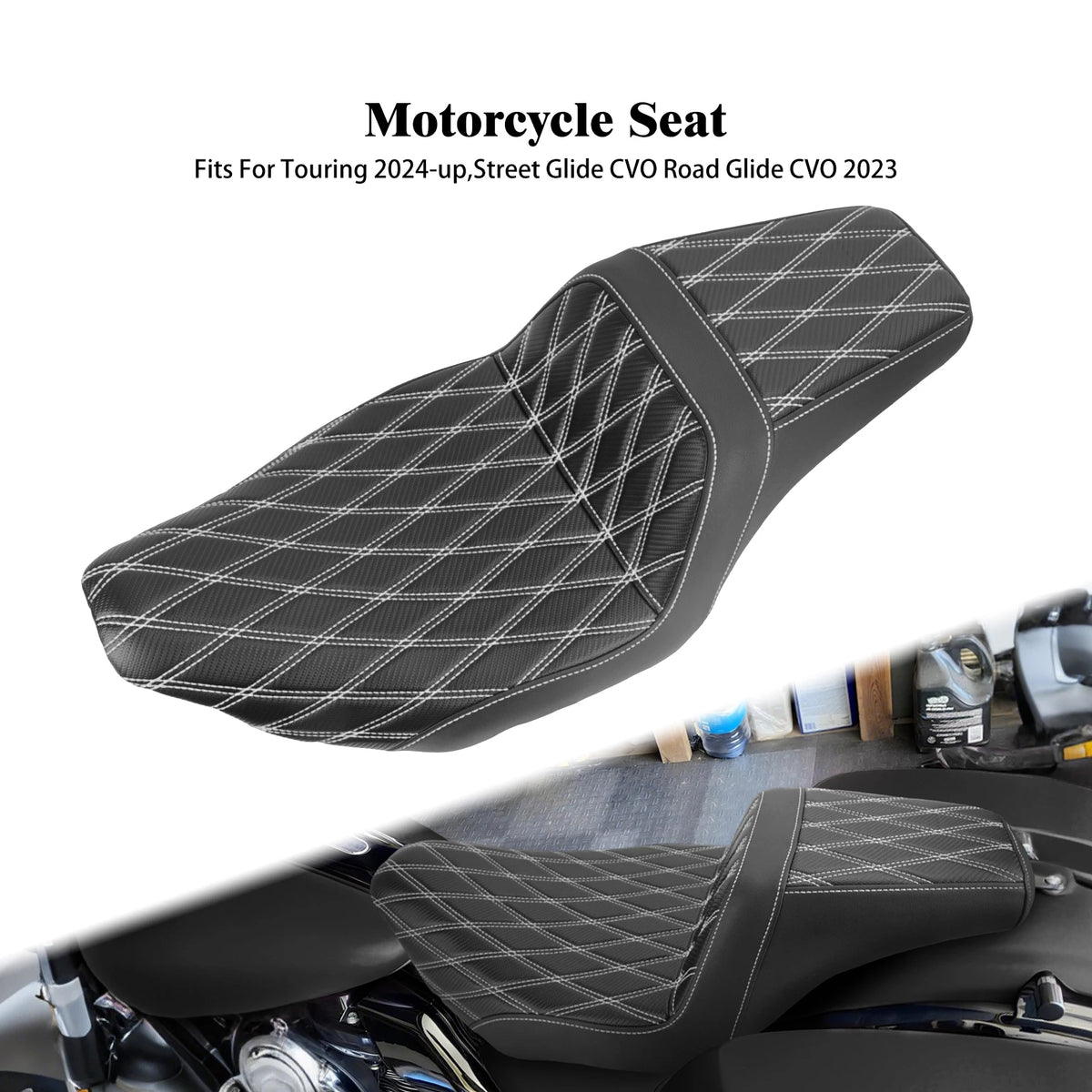 Selle biplace en cuir noir pour Harley-Davidson Touring - vue 11