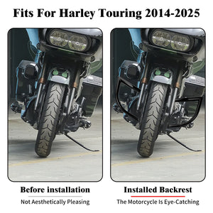 Barre de protection moteur noire montée sur une Harley-Davidson Touring - vue 3