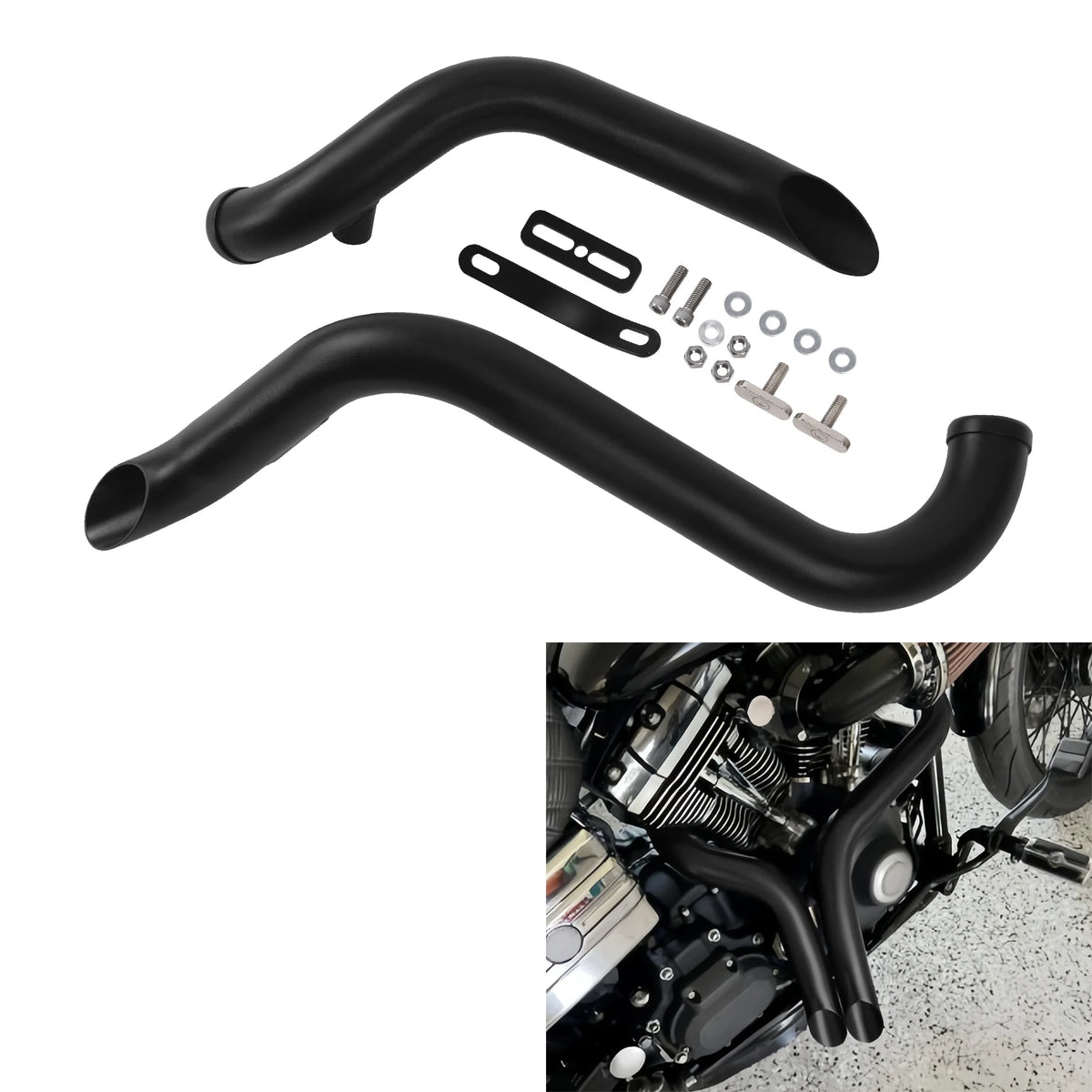 Drag pipes noir pour Harley Sportster Touring Softail Dyna - vue 1