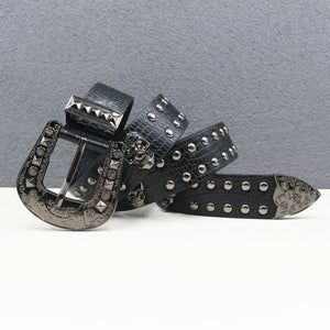 Ceinture en similicuir noir avec rivets métalliques et boucle punk - vue 8