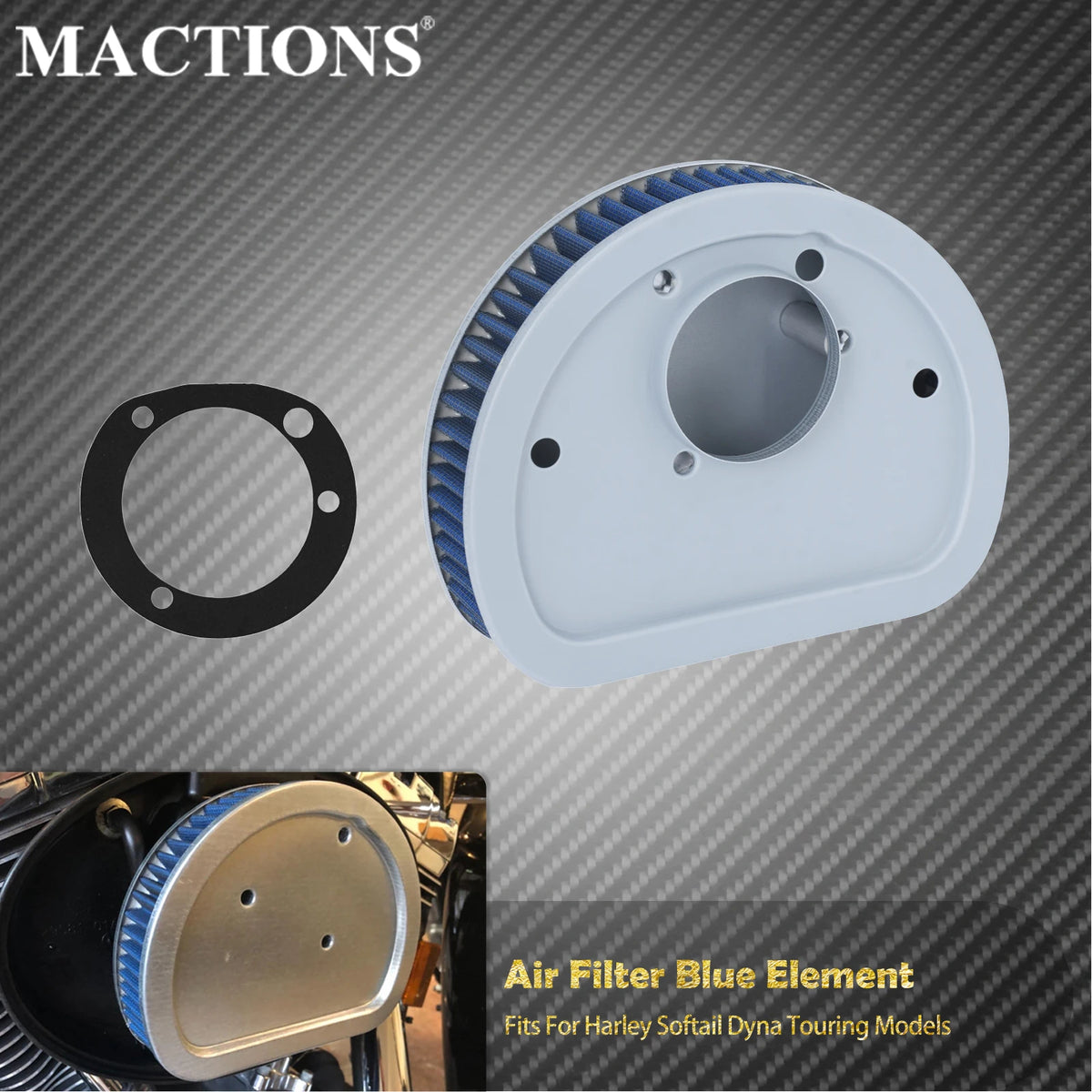 Filtre à air lavable et réutilisable bleu pour Harley-Davidson Softail Breakout, Deluxe, Fat Boy Lo, Touring, Dyna Low Rider – photo 1/7