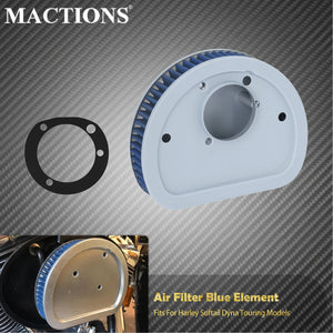 Filtre à air lavable et réutilisable bleu pour Harley-Davidson Softail Breakout, Deluxe, Fat Boy Lo, Touring, Dyna Low Rider – photo 1/7