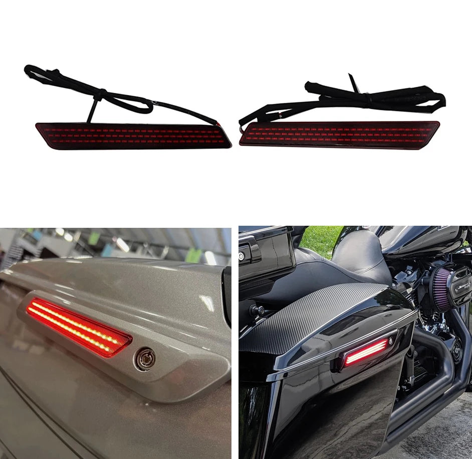 Caches de loquets de sacoches lumineux LED rouge (81 LED) pour Harley Touring 2014-2022 - vue 1