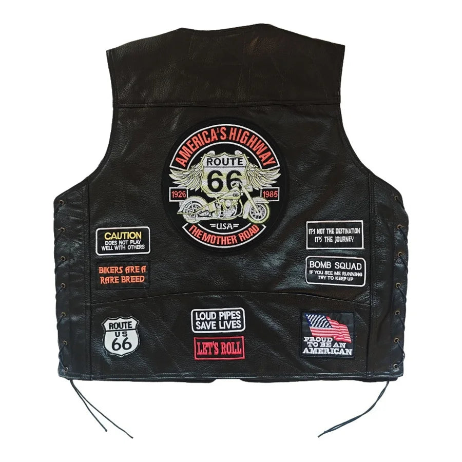 Gilet en cuir homme brodé sans manches - style biker - vue 1