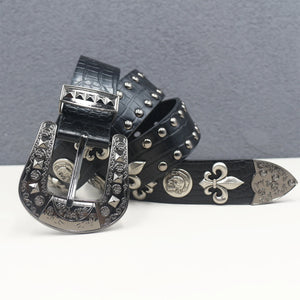 Ceinture en similicuir noir avec rivets métalliques et boucle punk - vue 5