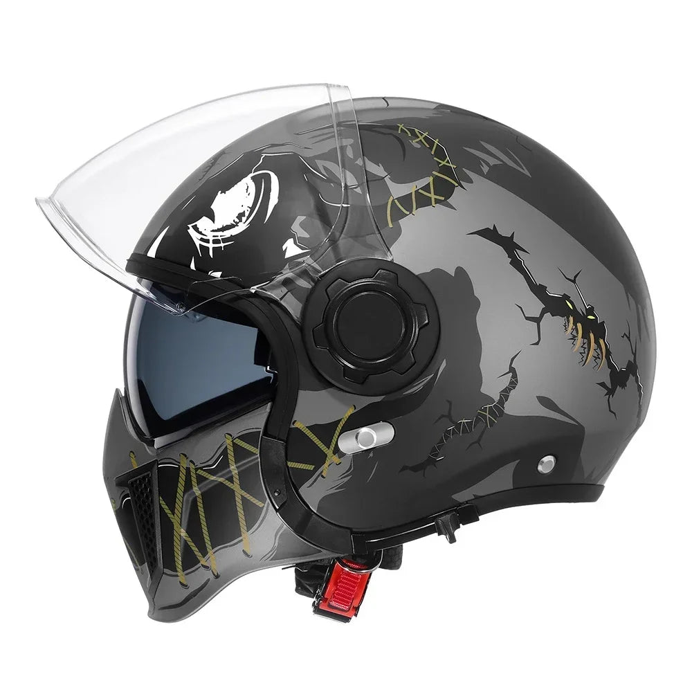Casque moto modulable rétro noir avec double écran - vue - vue 14