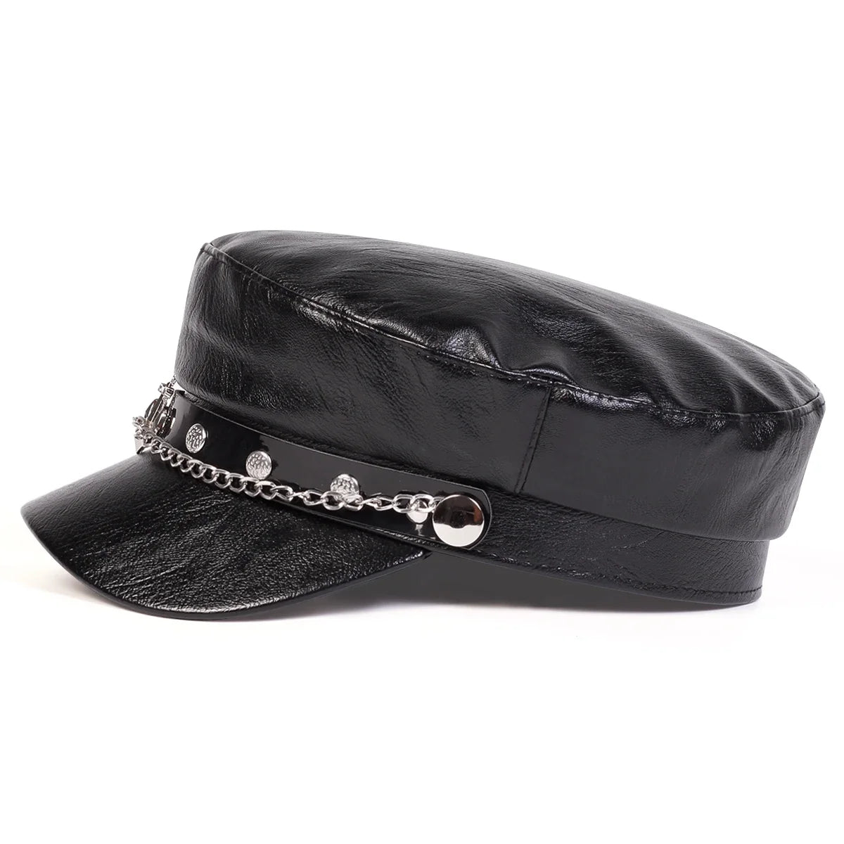 Béret noir en simili cuir boucle ancre - vue de face - vue 3