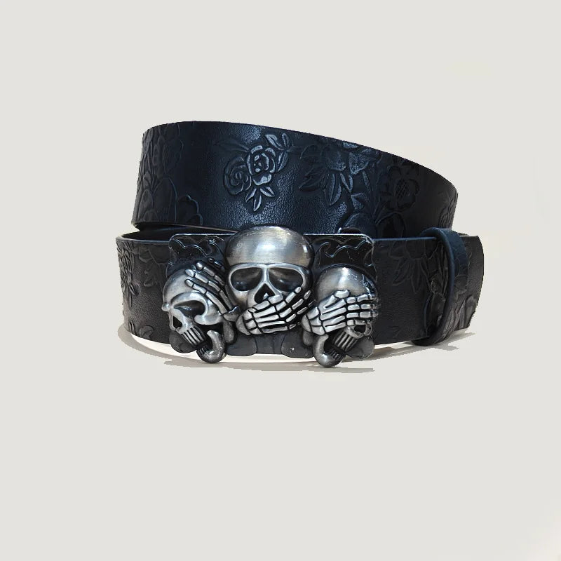 Ceinture grande taille simili cuir gaufré tête de mort - vue 12