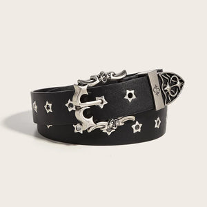 Ceinture noire cloutée motif étoiles style punk - vue 1