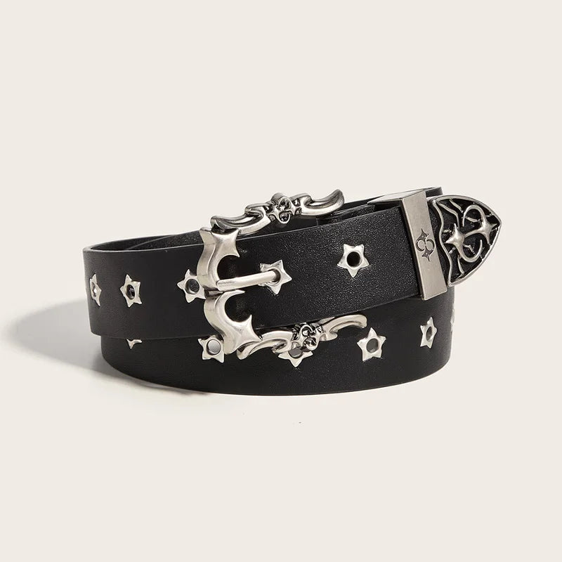 Ceinture noire cloutée motif étoiles style punk - vue 1