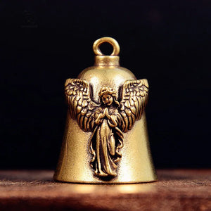 Porte-clés grelot doré à motif croix et ailes d'ange - vue 1