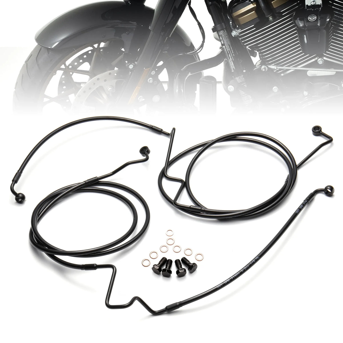 Kit Double Durite de Frein Avant Inférieure Tressée - Harley-Davidson Touring ABS 2014 et plus récent – photo 1/7