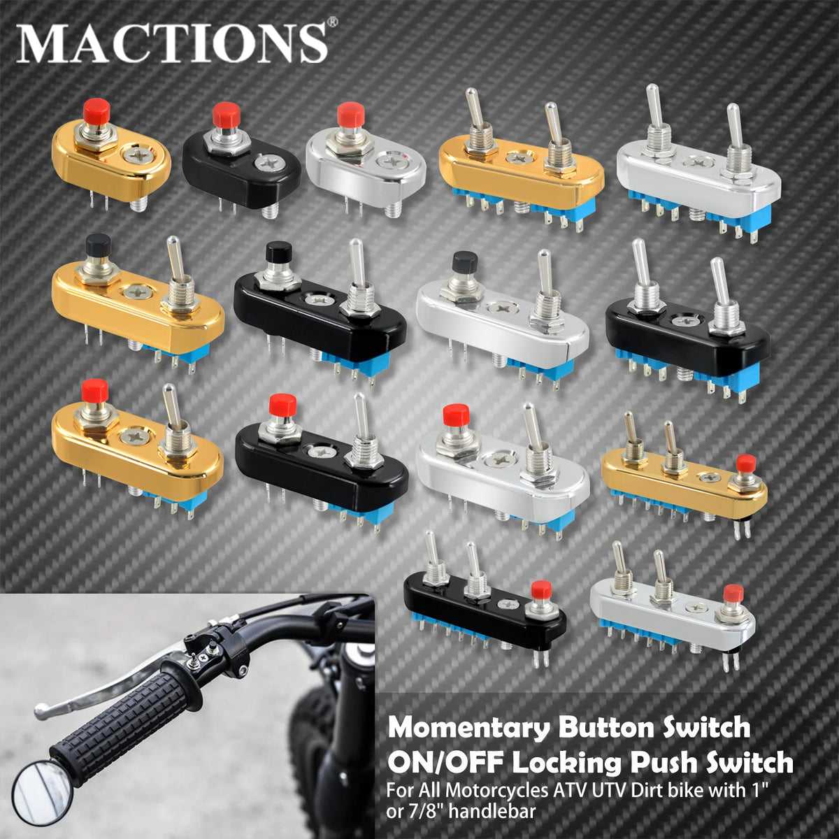 Mini Interrupteur Universel à Bouton-Poussoir pour Guidon 7/8-1 pouce - Harley-Davidson Touring, Softail et Custom – photo 1/21