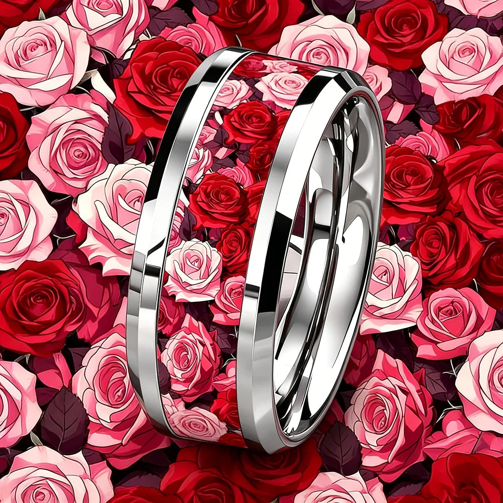 Bague en acier inoxydable tête de mort et rose - vue 30