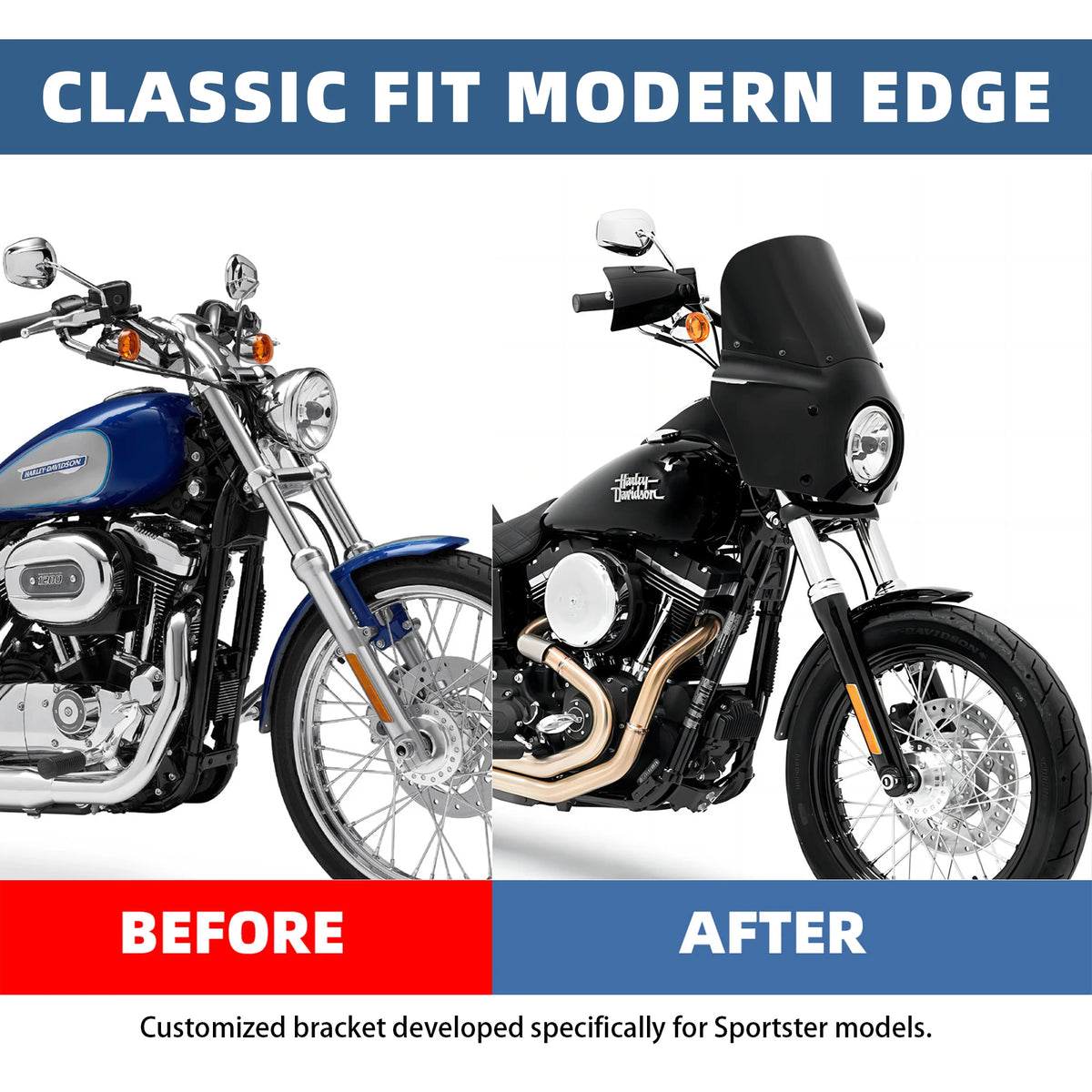 Carénage avant avec pare-brise fumé pour moto Harley Sportster - vue 5