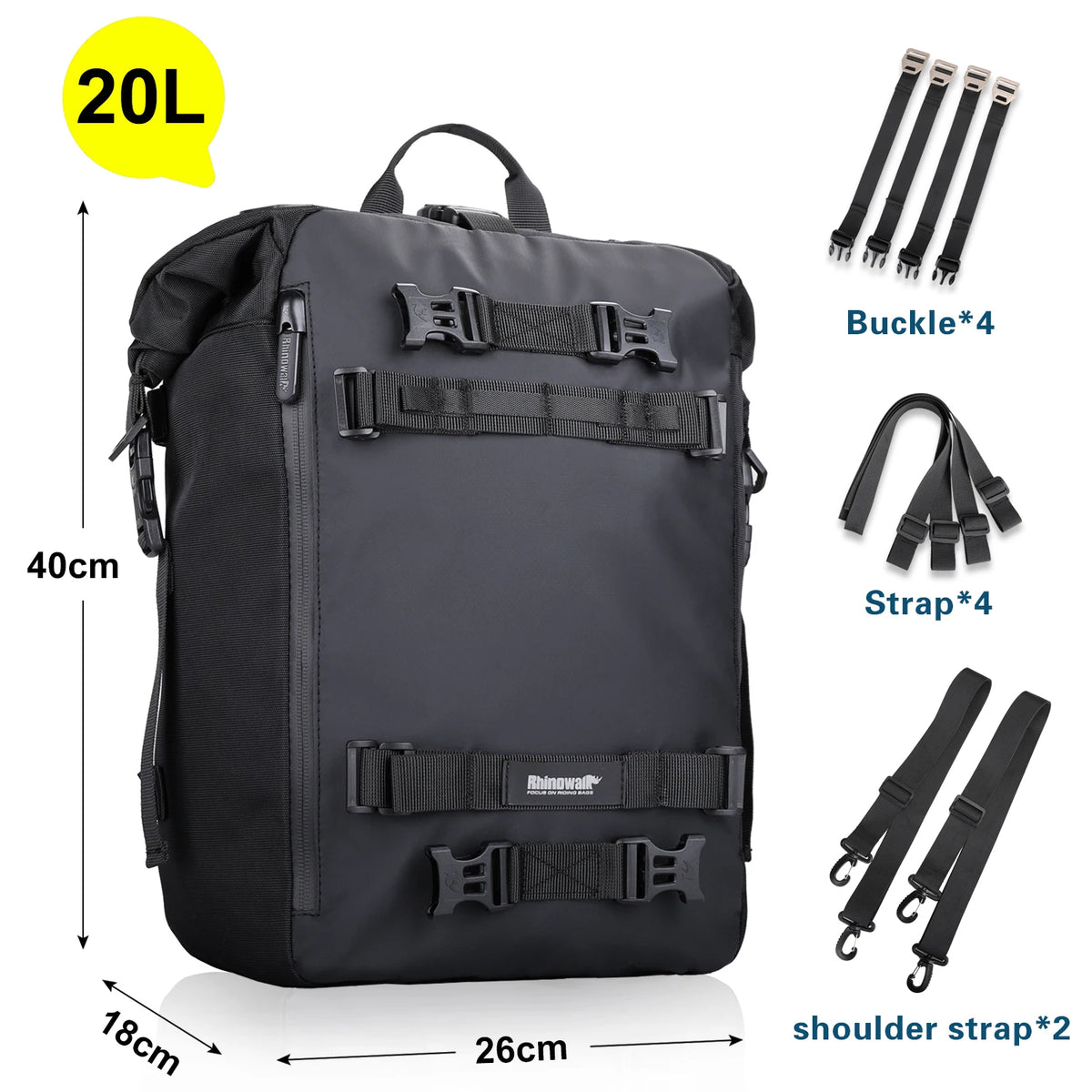 Sac de selle arrière noir Rhinowalk pour moto - vue 8