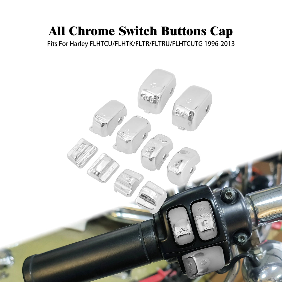 Kit de caches boutons de commodos chromés pour Harley-Davidson Touring - vue 9