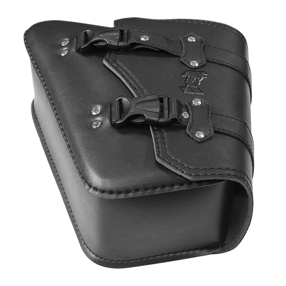 Sacoche latérale en cuir PU noir pour bras oscillant de moto custom - vue 1